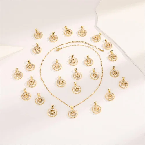 Miniatura 2 de Ailiessy Delicados collares con dije de inicial redonda, circonita hueca, collar de letras huecas para mujeres, adolescentes, regalos del día