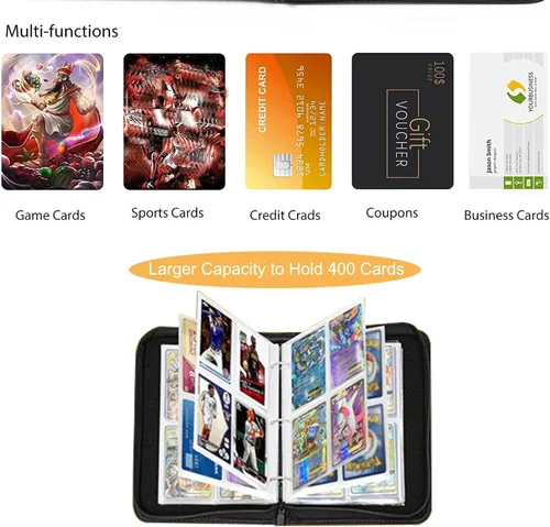 Miniatura 4 de Carpeta de Tarjetas Coleccionables con Páginas de Carga Lateral, Álbum de 400 Bolsillos para Tarjetas de Deportes, Juegos, Membresía y Compras