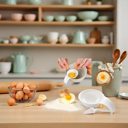 Miniatura 2 de 1 separador de yema de huevo blanco, separador de huevos para huevos crudos, clip de cuenco y colador separador de yema para hornear pasteles