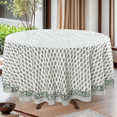 Miniatura 30 de Ridhi Mantel redondo con estampado de bloque a mano, 100% algodón, reutilizable, color rosa flamenco, de 60 pulgadas, mantel decorativo para uso