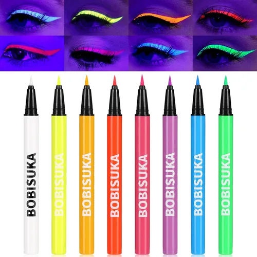 BOBISUKA Juego de 8 delineadores líquidos UV neón, delineadores mate de colores tipo lápiz, delineadores gráficos pigmentados impermeables y a