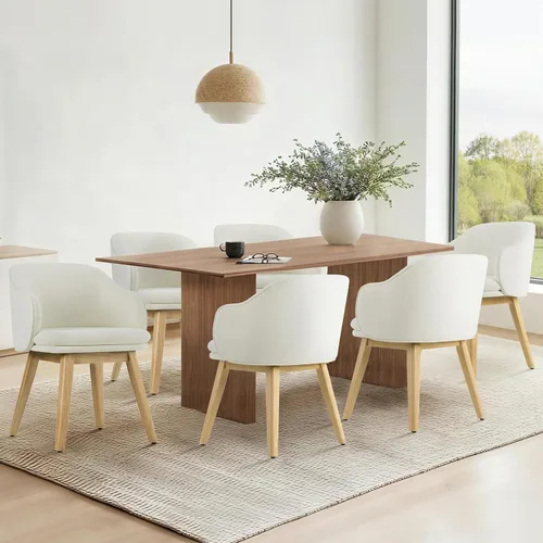 Miniatura 7 de KISLOT Juego de 2 sillas de comedor de madera, tapizadas de tela, modernas, con respaldo de barril y cojín grueso de doble capa para sala de estar