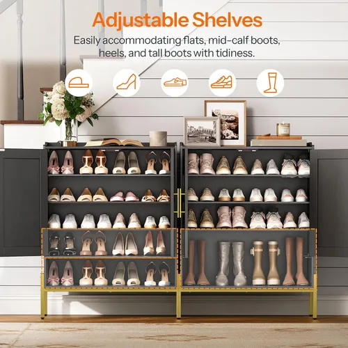 Miniatura 5 de HOOBRO Gabinete para zapatos, organizador de zapatos de 5 niveles con puertas, armario de madera para zapatos para entrada, armario independiente