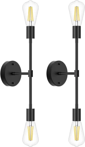 FadimiKoo Lámparas de Baño Negras de 2 Luces, Apliques de Pared Modernos, Luminarias de Iluminación, Lámpara de Techo Semiempotrada para Interiores