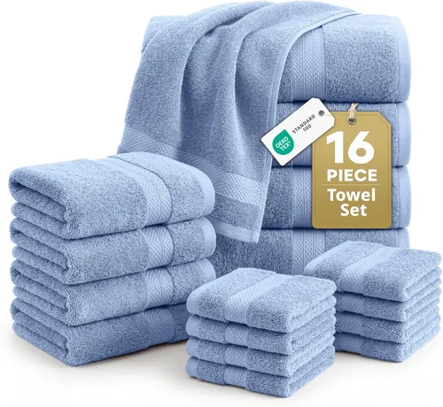 Miniatura 20 de LANE LINEN - Juego de toallas de baño de 16 piezas, color gris espacial, 100% algodón, altamente absorbente, 4 para manos y 8 paños