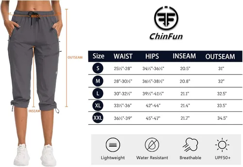 Miniatura 6 de ChinFun Pantalones capri de senderismo para mujer de secado rápido resistentes al agua UPF 50
