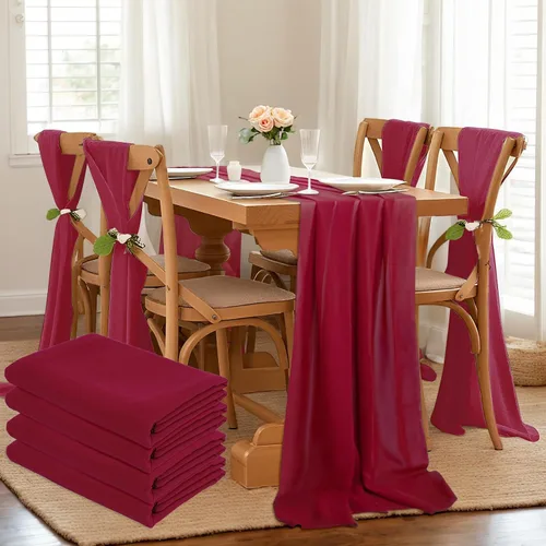 Miniatura 9 de DUOBAO Hot Pink Table Runner 10ft Chiffon Table Runner 29''x120'' Sheer Fabric for Wedding, Party, and Bridal Shower Decor