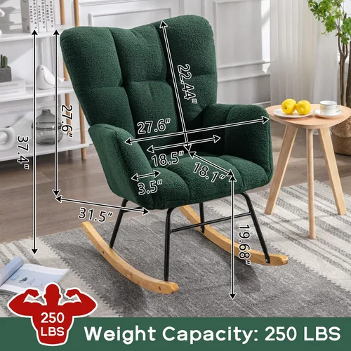 Miniatura 7 de Silla mecedora moderna para cuarto de bebé, silla deslizadora tapizada con respaldo alto, sillón de acento mecedor con patas de madera maciza