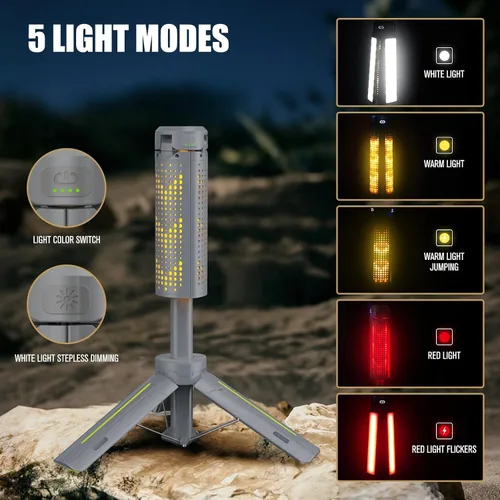 Miniatura 6 de BUBRA Luces telescópicas de campamento de 40 pulgadas con soporte, luz LED recargable de trabajo de 8000 mAh y linterna de campamento, lámpara