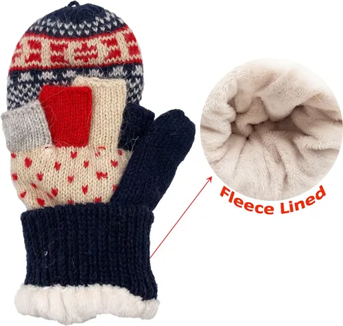 Miniatura 37 de Beurlike Guantes de invierno para mujer, de lana cálida, a prueba de viento, convertibles, sin dedos