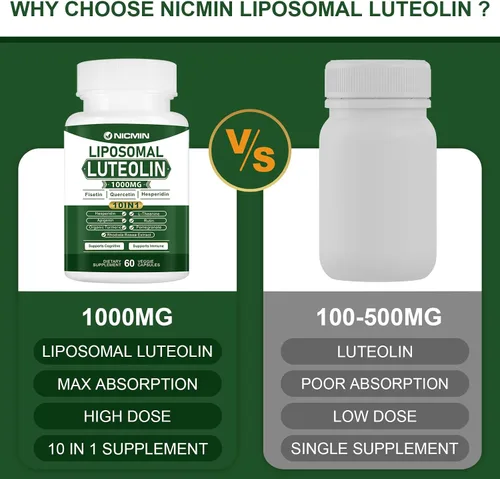 Miniatura 3 de Luteolina liposomal de 1000 MG, absorción máxima, potente suplemento de luteolina 180 cápsulas