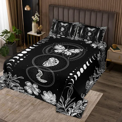 Miniatura 12 de Erosebridal Juego de colcha de teñido anudado arcoíris, juego de ropa de cama bohemio de calavera de la muerte, juego de ropa de cama tamaño King