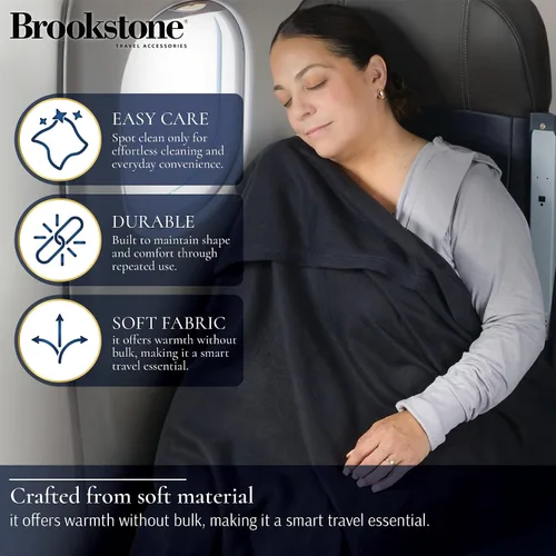 Miniatura 3 de Brookstone Manta de viaje – Manta de forro polar súper suave con bolsillo para el pie, manta de viaje ligera y compacta, esencial para el avión