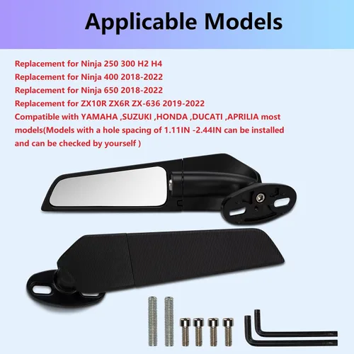 Miniatura 4 de Espejos retrovisores para motocicleta, retrovisores laterales giratorios ajustables para Kawasaki Ninja 400 NINJA 650 ZX6R, Honda Yamaha Suzuki