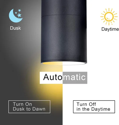 Miniatura 2 de rosykite Up Dawn - Lámpara de pared exterior cilíndrica de 3000 K, moderna lámpara negra para exteriores del atardecer al amanecer, 2