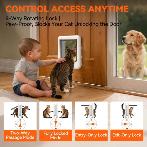Miniatura 2 de LIBBEPET Puerta de gato para puerta interior, puerta de gato de 4 vías con bloqueo para interior, puertas de mascotas con marco de ABS reforzado