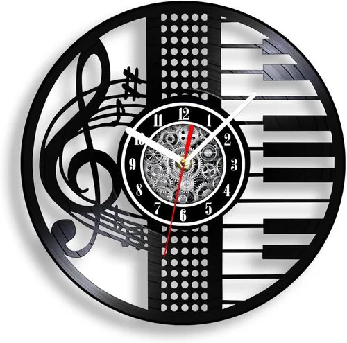 Miniatura 10 de The Geeky Days Treble Clef Musical Notes LED Illuminated Vinyl Record Wall Clock for Music Room Studio Artistic Home Decor Illuminated Timepieces