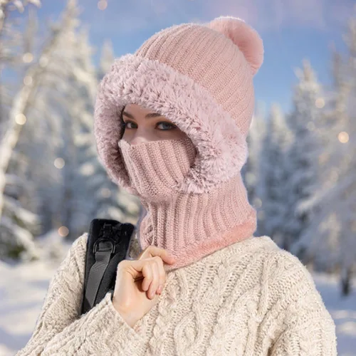 Miniatura 6 de Gorro 3 en 1 con bufanda y máscara, pasamontañas de punto, resistente al viento, talla única, sombrero y bufanda para mujer
