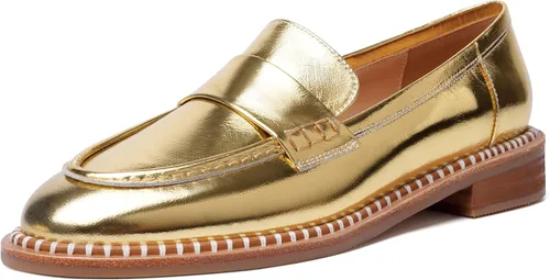 Mocasines de cuero mate para mujer, estilo casual, sin cordones, punta redonda, tacón bajo grueso, zapatos de vestir de 1 pulgada