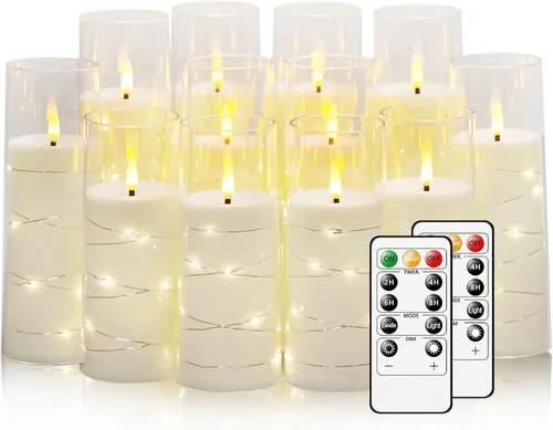 Miniatura 12 de Eebuss Velas sin llama con cuerda de estrella incrustada, velas LED de pilar a pilas con temporizador y control remoto, decoración del hogar