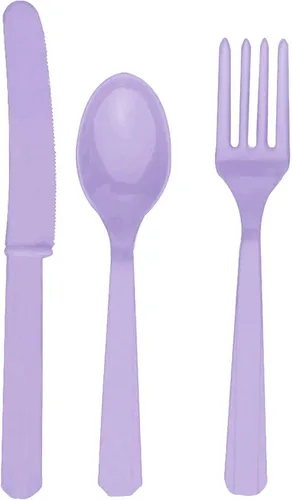 Juego de cubiertos de plástico surtidos de lavanda (24 unidades), diseño duradero y ecológico, suministros perfectos para fiestas para una
