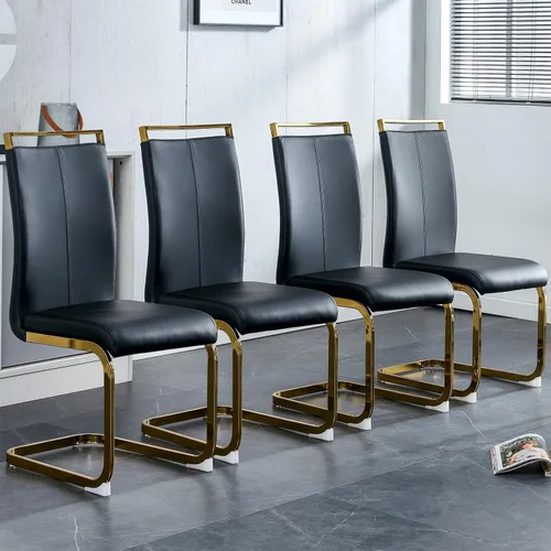 Miniatura 24 de gopop Juego de sillas de comedor, sillas modernas de metal con asiento acolchado de piel sintética, respaldo alto y patas cromadas resistentes, claro