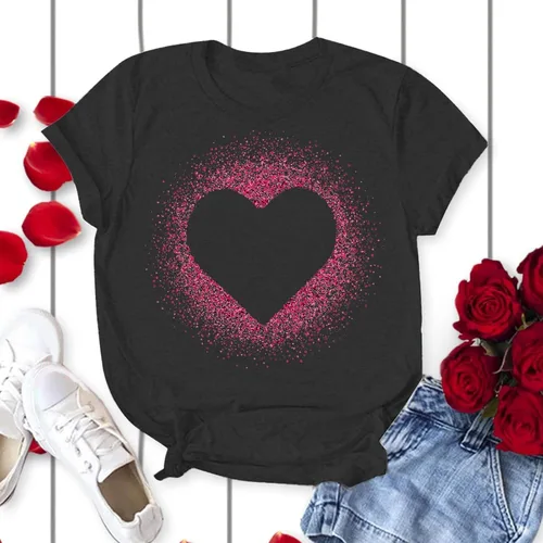 Miniatura 30 de Camisetas de manga corta con estampado de corazón para mujer, camisetas de ajuste regular, linda y divertida, ropa de regalo 2023