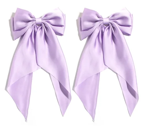 Miniatura 16 de Furling Pompoms - Lazos para el cabello para mujer, pinzas grandes de satén sedoso para el cabello, lazos para el cabello con cola larga, pasadores