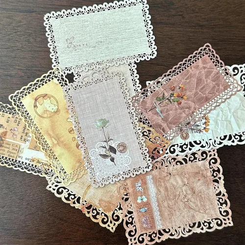 XERE 20 piezas de suministros de papel de encaje marrón para álbum de recortes, decoración estética linda vintage para álbum de fotos, cuaderno de
