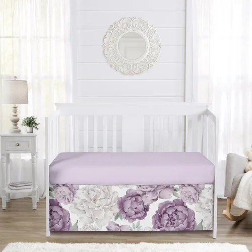 Miniatura 2 de Sweet Jojo Designs Falda de cuna de bebé, color morado lavanda, bohemio, elegante, floral, para niña, falda de cama con volantes, falda de cama