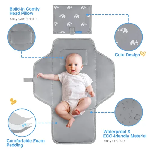 Miniatura 4 de Cambiador portátil con almohada incorporada, cambiador de pañales plegable de viaje, estación de cambio impermeable abierta con una sola mano