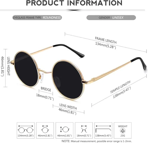 Miniatura 48 de KANASTAL Gafas de sol redondas polarizadas para mujeres y hombres, estilo hippie con protección UV400