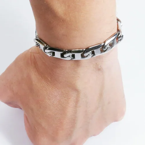 Miniatura 4 de Pulsera plana de acero inoxidable para hombre, 0.433 in, 8,5 pulgadas