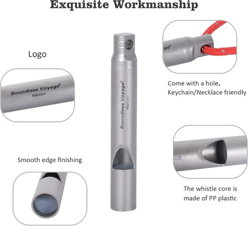 Miniatura 4 de Boundless Voyage Silbato de titanio para supervivencia de emergencia con cordón fuerte para acampar al aire libre, senderismo, entrenadores, 2