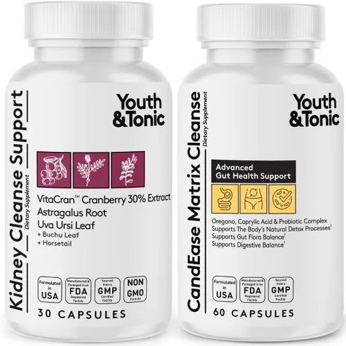 Youth & Tonic CandEase Matrix Pills & Kidney Cleanse Paquete de 2 unidades | Apoya la limpieza corporal y mantiene la salud del tracto urinario y la