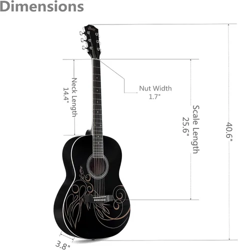 Miniatura 8 de Guitarra acústica de concierto WINZZ AF227A de 39 pulgadas con kit completo, enredadera delicada