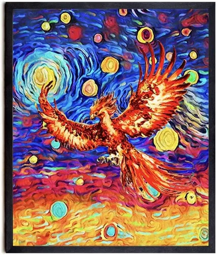Bestbuddy Pet 8X10 sin marco noche estrellada inspirada Phoenix Bird Inmortal Firebird Animales Amante Familia Paz Amor Pintura al óleo Impresión