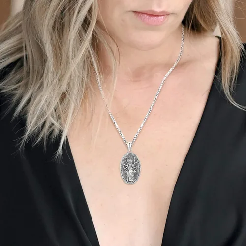 Miniatura 131 de Collar de pentagrama de plata de ley con triple luna, diosa celta, nudo celta, nudo de brujas, Ankh, sol y luna, Hécate, lilith, Santa Muerte