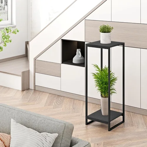Miniatura 8 de Soporte para plantas de 34 pulgadas de alto para interiores, estante moderno de 2 niveles, organizador de macetas de esquina para sala de estar