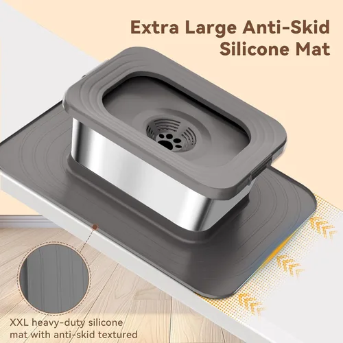 Miniatura 4 de Tazón de agua para perros de 10L sin derrames, 2.6 galones de acero inoxidable sin salpicaduras, tazón grande para perros con alfombrilla Gris