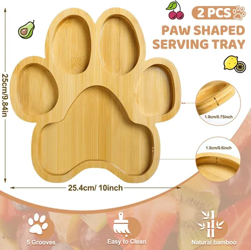Miniatura 2 de Teling 2 bandejas de bambú para servir bocadillos de madera con 5 ranuras, tablero de charcutería de bambú, cuenco de madera para dulces, regalos