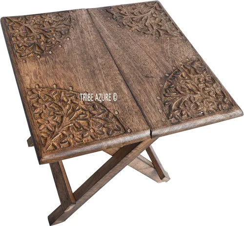 Miniatura 7 de Mesa altar pequeña para meditación, puja, prácticas wiccanas, budistas - Mesa lateral baja de madera, mesa de té japonesa, diseño de dragón plegable