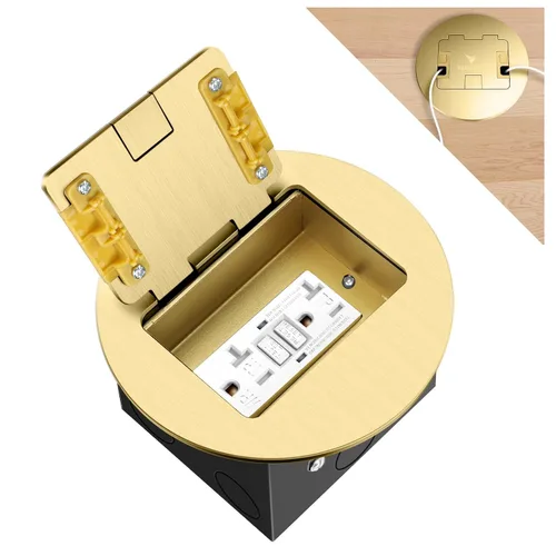 Miniatura 19 de Kit de toma de corriente eléctrica de piso empotrado, salida dúplex GFCI circular oculta de 20 amperios, salida de receptáculo resistente a
