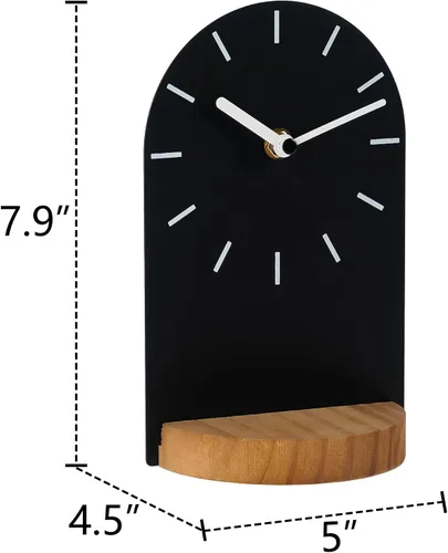Miniatura 4 de SOFFEE DESIGN Reloj de mesa de una pieza con hoja de hierro con base de madera, reloj de escritorio sin tictac funciona con pilas para sala de Negro