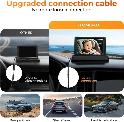 Miniatura 4 de Itomoro Espejo de Coche para Bebé, Vista del Bebé en Asiento Orientado hacia Atrás con Amplia Visión Cristalina, Rotación de 360°. Instalación Fácil