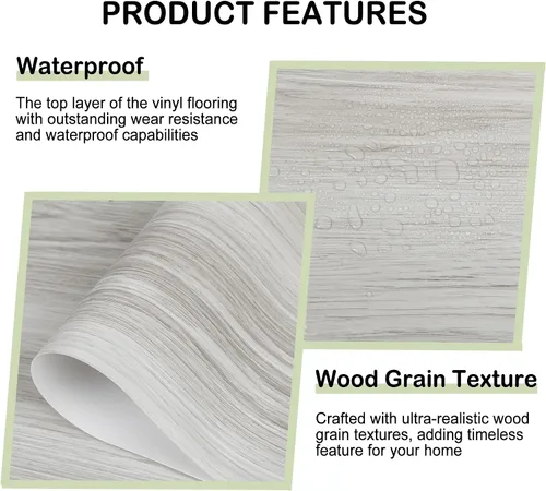 Miniatura 4 de Azulejos de suelo de despegar y pegar: rollo de 11.8x137.8 pulgadas con textura de grano de madera, pisos de vinilo autoadhesivos e impermeables sin