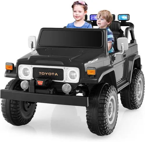 Costzon Auto de 2 plazas, camión Toyota FJ40 con licencia de 12 V con control remoto de 2.4 G, suspensión de resorte, caja de almacenamiento, luces