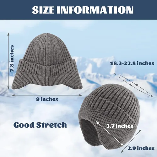 Miniatura 4 de POXIMI Gorro de punto para hombre, con orejera, para invierno, de lana, cálido, con calavera, con calentador de orejas