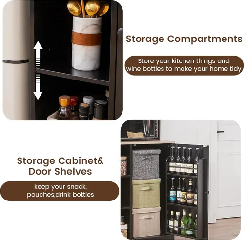 Miniatura 4 de Mini gabinete de nevera con almacenamiento, gabinete de barra de café con espacio para refrigerador pequeño y toma de corriente, gabinete de bar