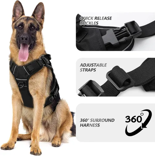 Miniatura 2 de WINGOIN - Arnés táctico negro para perros medianos, arnés resistente sin tirones con asa, ajustable, reflectante, arnés militar K9 para mascotas